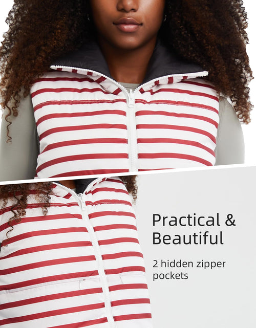 Load image into Gallery viewer, Xeoxarel Red White Striped Puffer Crop Vest Sleeveless Zipper Pockets Size XL
