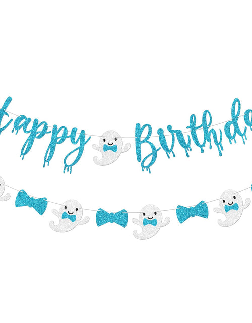 Load image into Gallery viewer, Vofrise Blue Halloween Birthday Banner Glitter Bow Tie Ghost Garland
