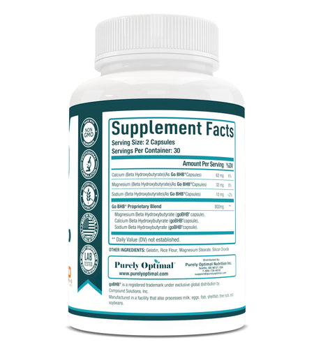 Purely Optimal Keto BHB Capsules Exogenous Ketones 120 Capsules Energy Focus