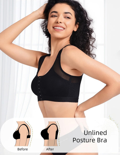 Load image into Gallery viewer, Upushall Front Closure Posture Bra Wireless Full Coverage Black Size 2XL
