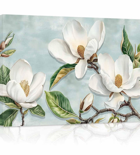 Prime Leader Vintage Framed Canvas Art White Magnolia Flower 12x18