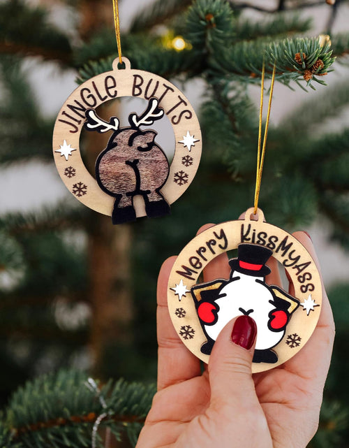 Load image into Gallery viewer, jjBOOM KissMyAss Funny Christmas Wooden Ornaments 2024 Xmas Tree Decor
