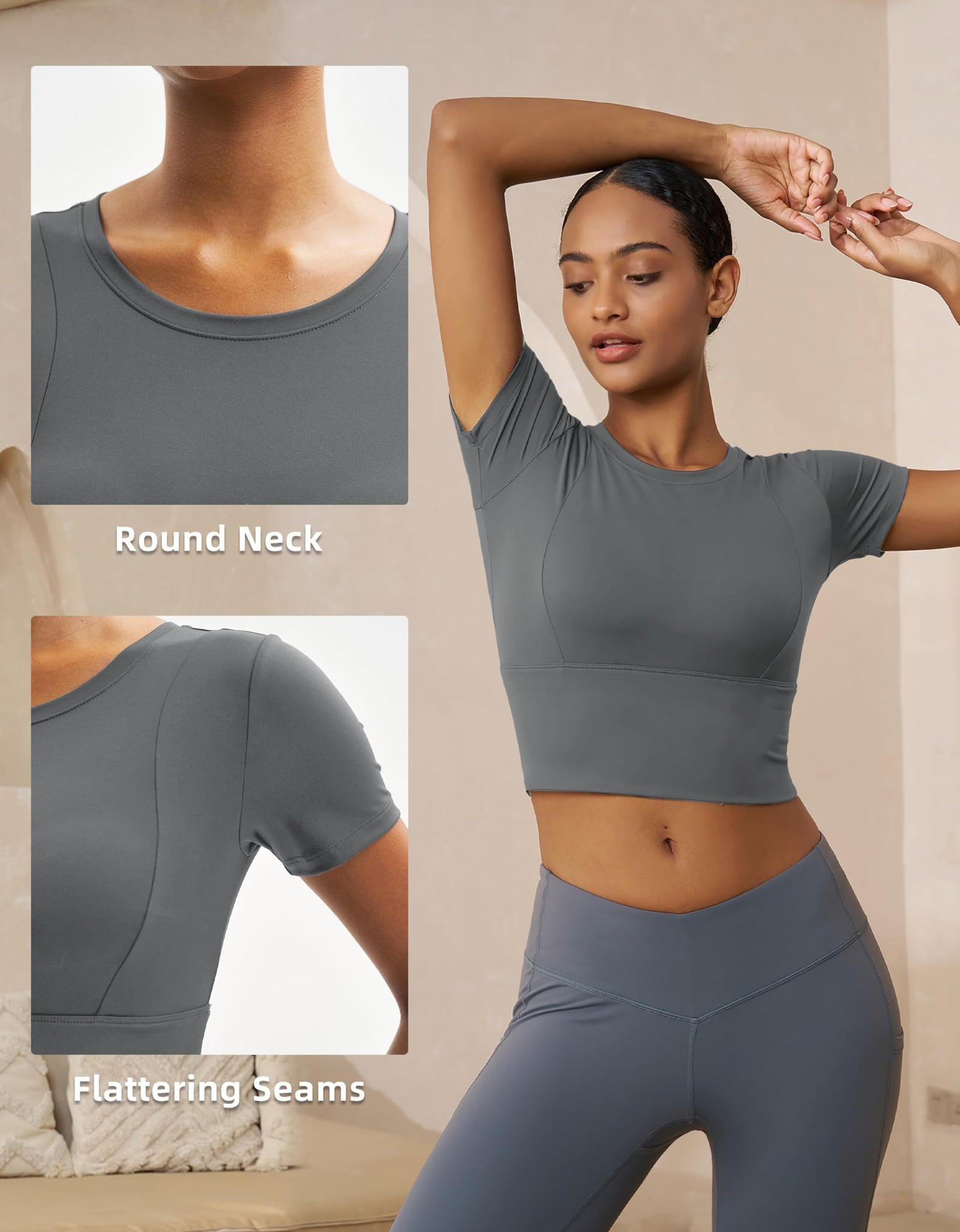 MAGCOMSEN Womens Crop Workout Top Yoga Athletic Short Sleeve Gray Size XS