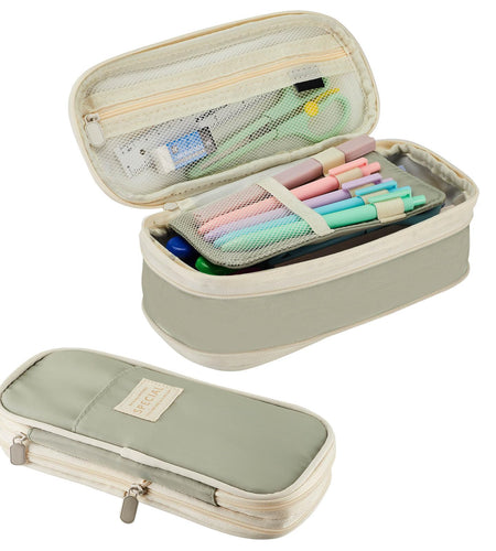 Sonuimy Large Capacity Pencil Case Pouch Zipper Organizer Green