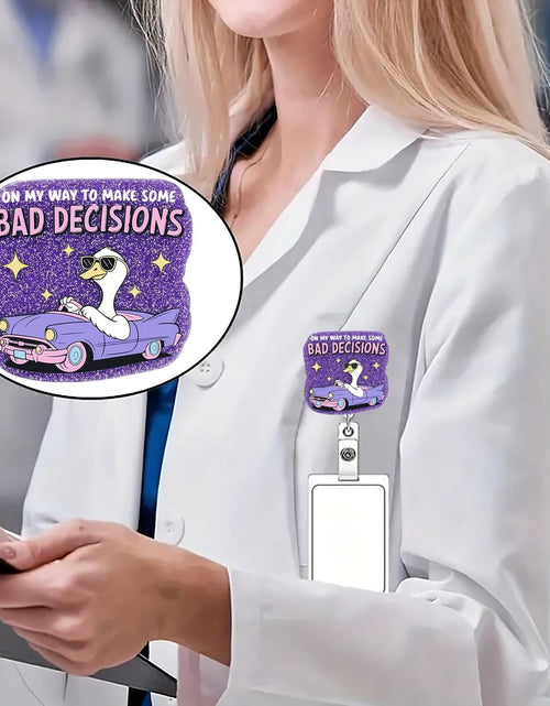 Load image into Gallery viewer, CHAONENG Funny Silly Goose Badge Reel Retractable Clip Medical Nurse Purple
