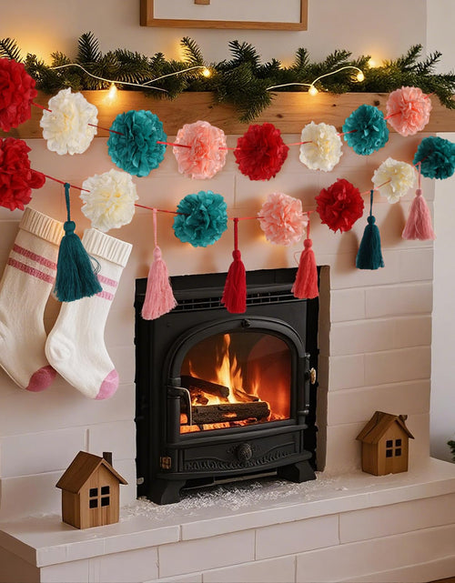 Load image into Gallery viewer, OBBOLO Tissue Paper Pompom Garland with Cotton Tassels 2 Pcs Red Green Pink
