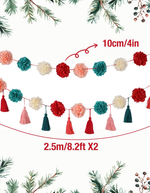 Load image into Gallery viewer, OBBOLO Tissue Paper Pompom Garland with Cotton Tassels 2 Pcs Red Green Pink
