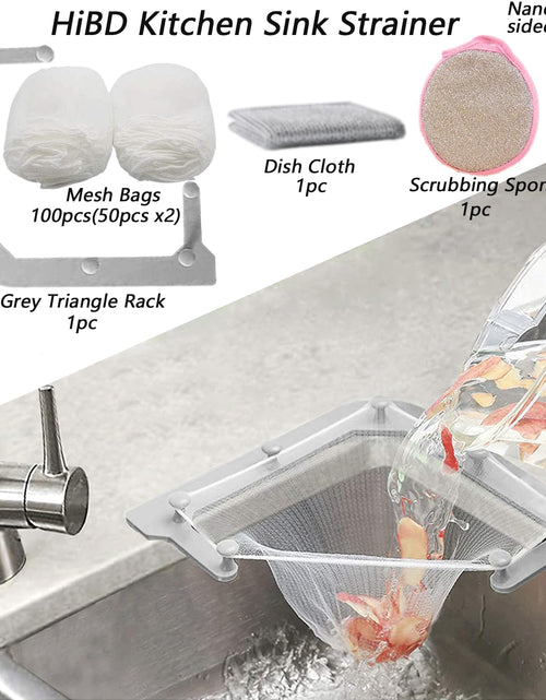 Load image into Gallery viewer, HiBD Kitchen Sink Triangle Tri-Holder Strainer Gray Rack 100PCS Mesh Bags
