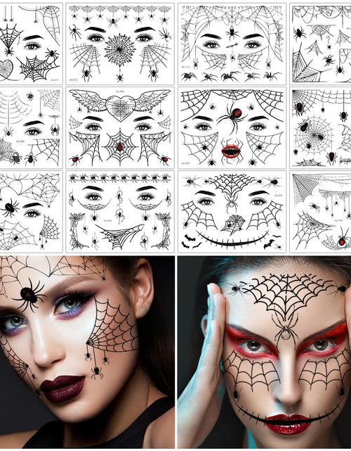 Load image into Gallery viewer, FANOST 22 Halloween Spider Face Temporary Tattoos Kids Adults Cosplay Stickers
