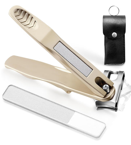 ILLFER Toe Nail Clippers 360° Rotating Long Handle Gold Stainless Steel