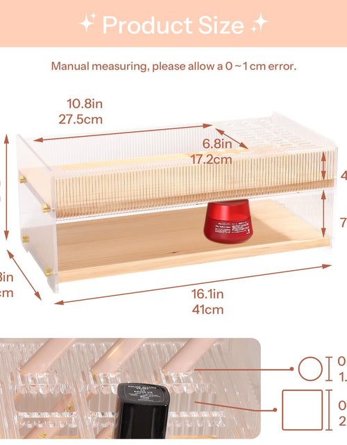 Load image into Gallery viewer, KAOTGOT Pine Wood Acrylic Makeup Organizer with Brush &amp; Lipstick Holder
