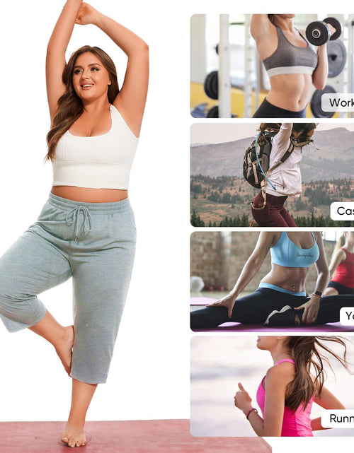 Load image into Gallery viewer, Gyrans Plus Size Wide Leg Yoga Capris Pants with Pockets Light Gray Size 3X

