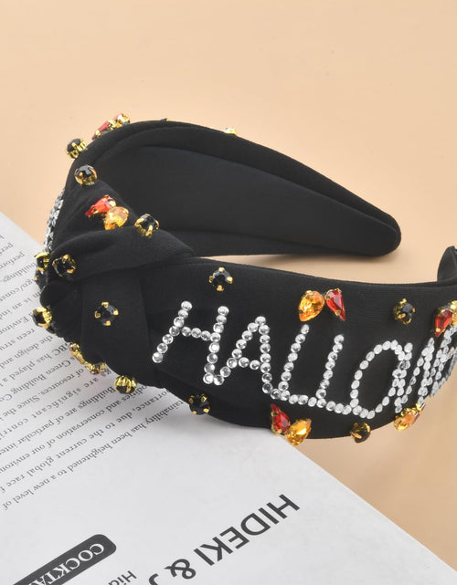 Load image into Gallery viewer, ABONDEVER Halloween Headbands Women Black Rhinestone Beaded Boo Pumpkin
