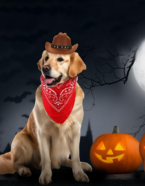 Load image into Gallery viewer, PEUTIER Pet Cowboy Costume Dog Hat &amp; Bandana Brown Red Small
