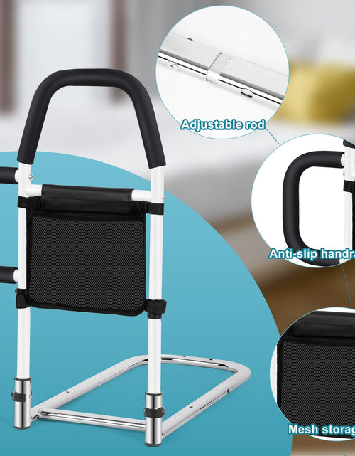 Load image into Gallery viewer, Okvpajdo Adjustable Bed Rail with 2Grab Bars Safety Guard Black White King Queen
