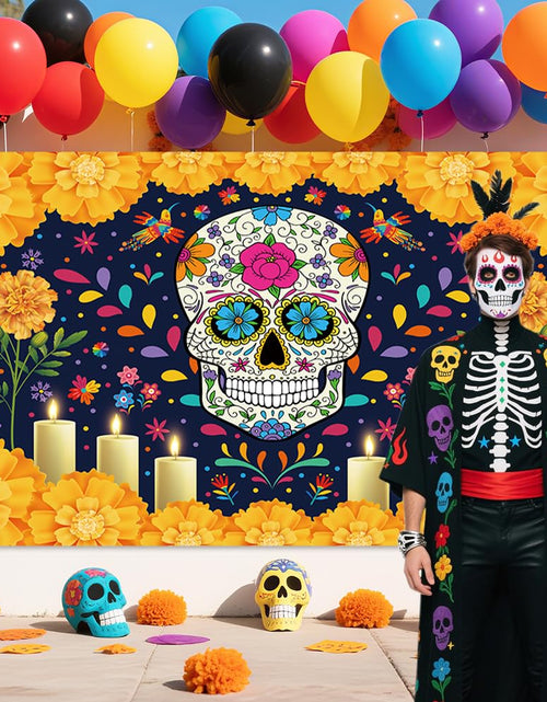 Load image into Gallery viewer, Sendy Day of The Dead Sugar Skull Backdrop 7x5ft Vibrant Colors Vinyl
