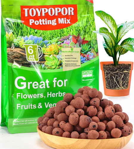 TOYPOPOR Leca Clay Pebbles Grow Media 6 Quarts Lightweight Clay Balls