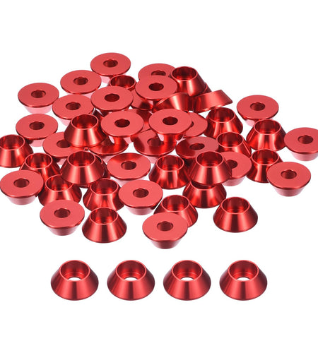 uxcell M6 Cone Cup Countersunk Washers Anodized Aluminum Red 50 Pcs