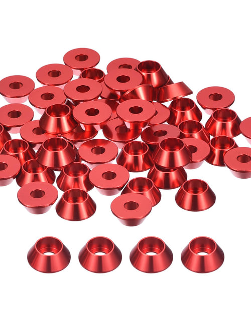 Load image into Gallery viewer, uxcell M6 Cone Cup Countersunk Washers Anodized Aluminum Red 50 Pcs
