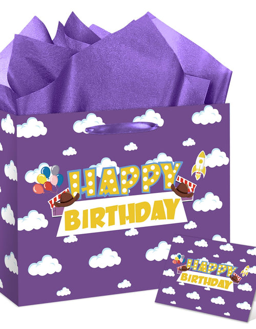 Load image into Gallery viewer, Purple Cloud Birthday Gift Bag with Card &amp; Tissue Party Baby Shower Decorations
