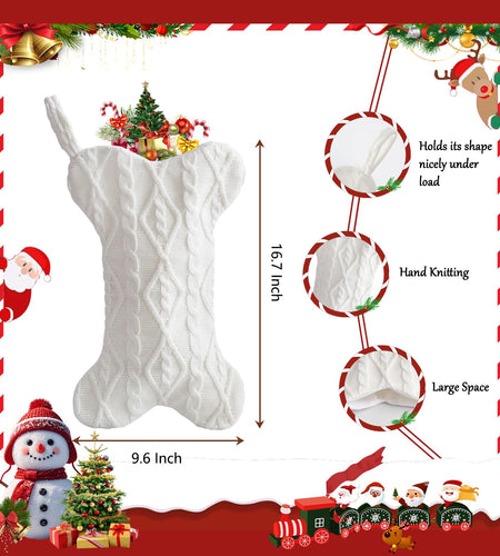 Mayler Yee Dog Christmas Stocking White Knit Bone Shape 16.7x9.6 Inch