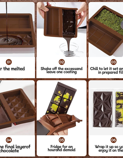 Load image into Gallery viewer, BMSQOFD Silicone Chocolate Bar Molds 2 Pack 1in Deep Brown Dubai Pistachio

