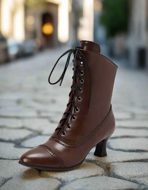 Load image into Gallery viewer, Women’s High Heel Martin Boots – British Style Motorcycle Fashion
