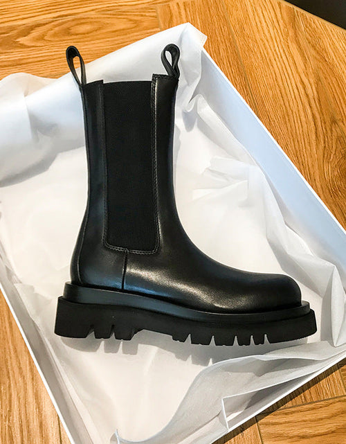 Load image into Gallery viewer, Women’s British-Style Mid-Calf Thick-Soled Leather Boots

