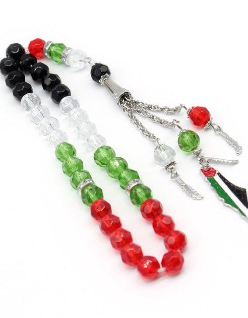 Load image into Gallery viewer, 33 prayer beads in Palestinian flag colored crystal glass
