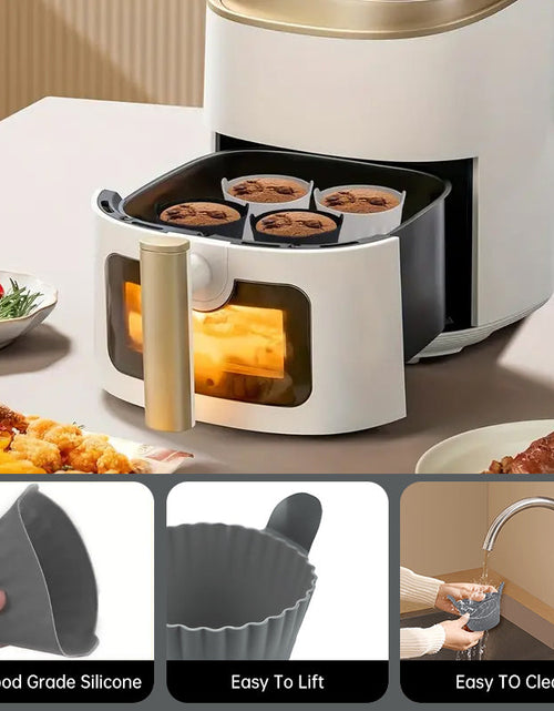 Load image into Gallery viewer, 4-6 reusable silicone air fryer liners &amp; baking cups – non-stick kitchen tools for eggs, cakes, meatballs.
