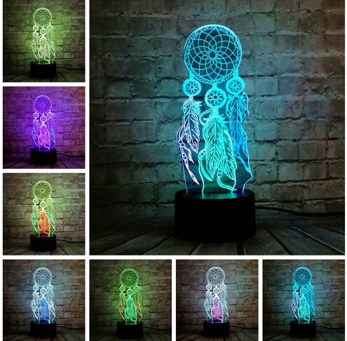 Load image into Gallery viewer, H Valentine Wind Chimes Table Lamp Switch Dream Catcher 3D Touch Night Light Bedroom Party Desk Decor Lamp Girls xmas
