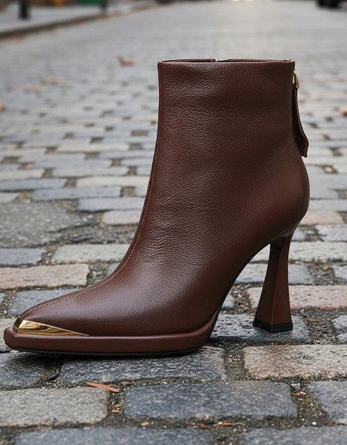 Load image into Gallery viewer, Women’s Pointed-Toe Chunky-Heel Side-Zip Boots

