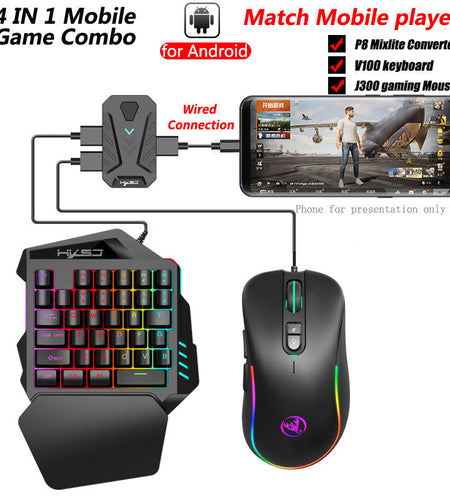 Wired Android Throne One handed Keyboard and Mouse Set Android Game PUBG Gun Converter
