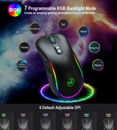 7D key gaming mouse, macro programmable RGB luminous gaming wired mouse