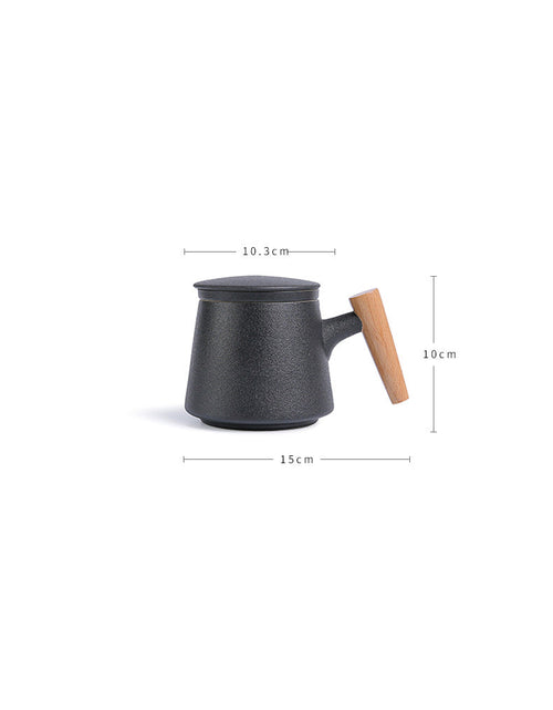 Load image into Gallery viewer, Wooden Handle Ceramic Tea Cup With Lid Filter Tea Cup Tea Water Separation Cup Flower Tea Cup Office Cup
