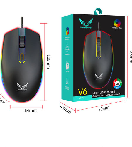 USB illuminated wired mouse, computer peripherals, e-sports games, colorful RGB scrolling light mouse