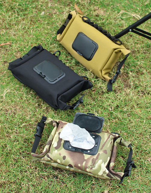 Load image into Gallery viewer, Outdoor camping wet tissue paper box camouflage waterproof canvas tissue bag square hand-held tissue storage bag
