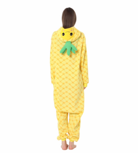 Pineapple cartoon one piece pajamas autumn and winter fleece thickened warm home clothing cute men and women Halloween