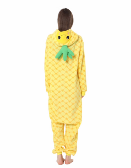 Load image into Gallery viewer, Pineapple cartoon one piece pajamas autumn and winter fleece thickened warm home clothing cute men and women Halloween
