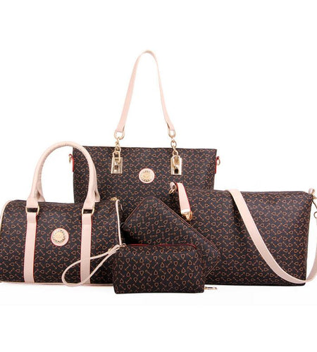 6 pcs lady set bag Women handbag with shoulder bag+Totes+clutch+key holder