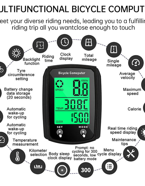 Load image into Gallery viewer, Wired LCD Digital Bicycle Computer - Speedometer and Odometer with Backlight, a Must - have Bike Accessory

