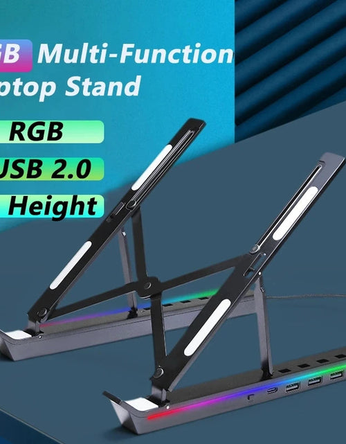 Load image into Gallery viewer, RGB Laptop Stand Adjustable 6 Gear Height Heat Dissipation USB Type-c Hub Ergonomic Notebook Holder for MacBook Tablet Phone
