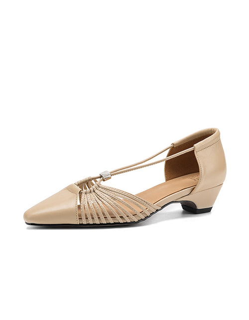 Load image into Gallery viewer, Women's Handmade Full-Grain Leather Strappy Low-Heel Sandals, Pointed-Toe Mary Jane Cutout Flats

