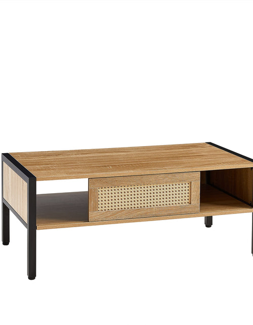 Load image into Gallery viewer, 40.16" Rattan Coffee table, sliding door for storage, metal legs, Modern table for living room , natural
