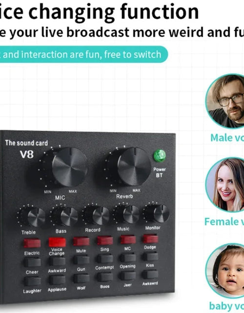 Load image into Gallery viewer, V8 Professional Sound Card Streaming Live Broadcast Podcast Recording Studio Equipment Voice Changer Audio Interface SoundCard
