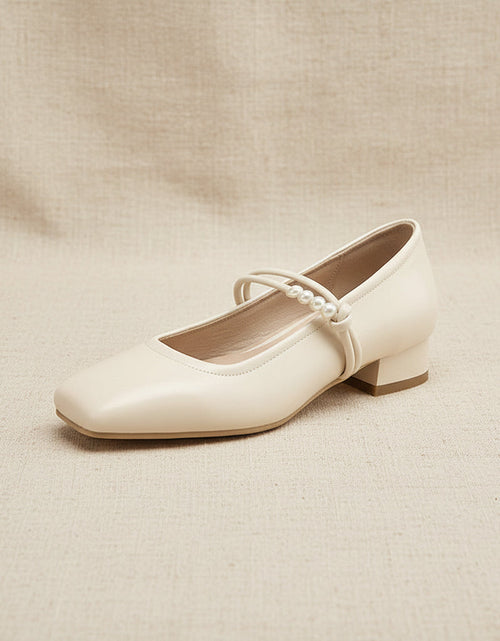 Load image into Gallery viewer, Women's Chinese-Style Satin Square-Toe Slip-On Flats – Beaded Buckle Low-Heel Shoes
