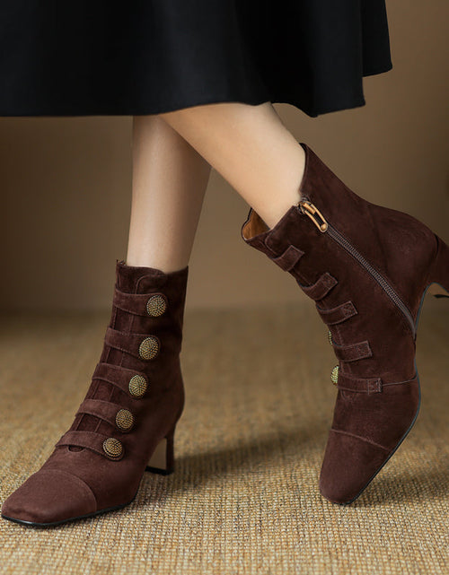 Load image into Gallery viewer, Women’s Retro Suede Chunky-Heel Side-Zip Ankle Boots
