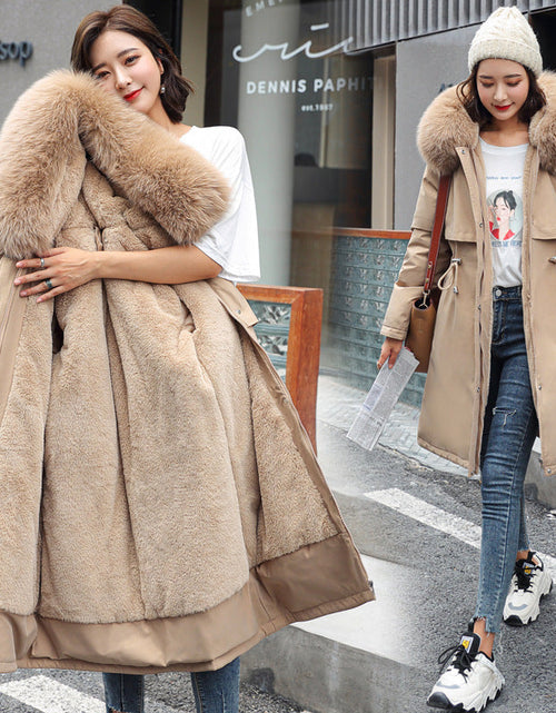 Load image into Gallery viewer, Korean version of long and medium length big fur collar with fleece jacket cotton jacket for women's fashion
