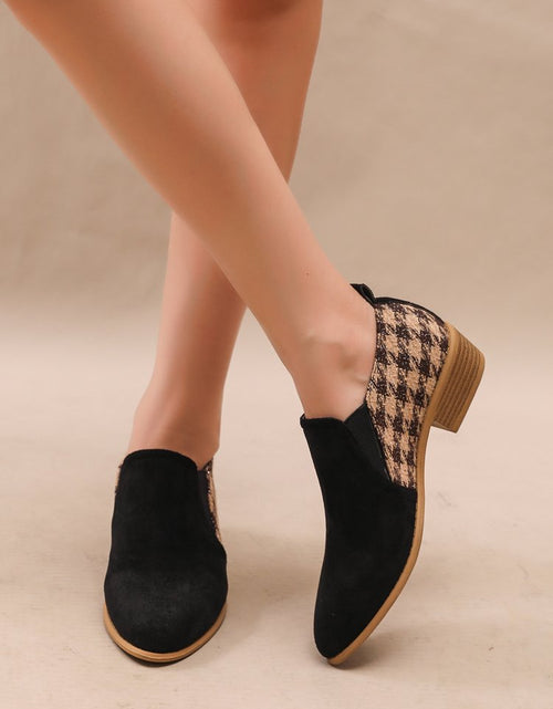 Load image into Gallery viewer, Women's Retro Color-Block Slip-On Heels – Round Toe Mid Heel Dress Shoes
