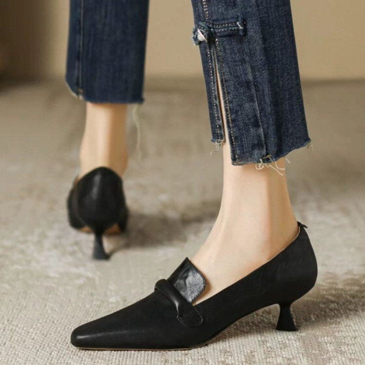 Women's Retro French Kitten Heel Mules – Pointed Toe Slip-On Shoes